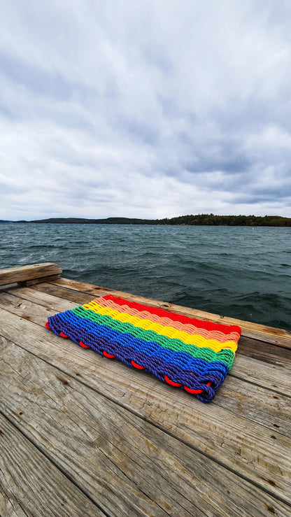 Rainbow Rope Mat made with Lobster Rope, Maine Made