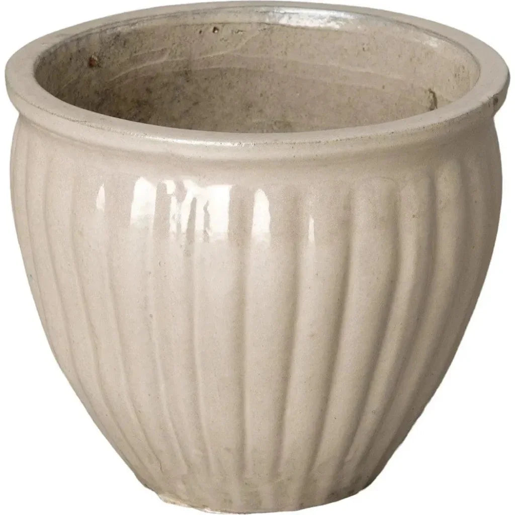 Ridge White Ceramic Round Planter