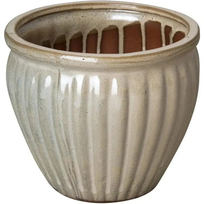 Ridge White Ceramic Round Planter