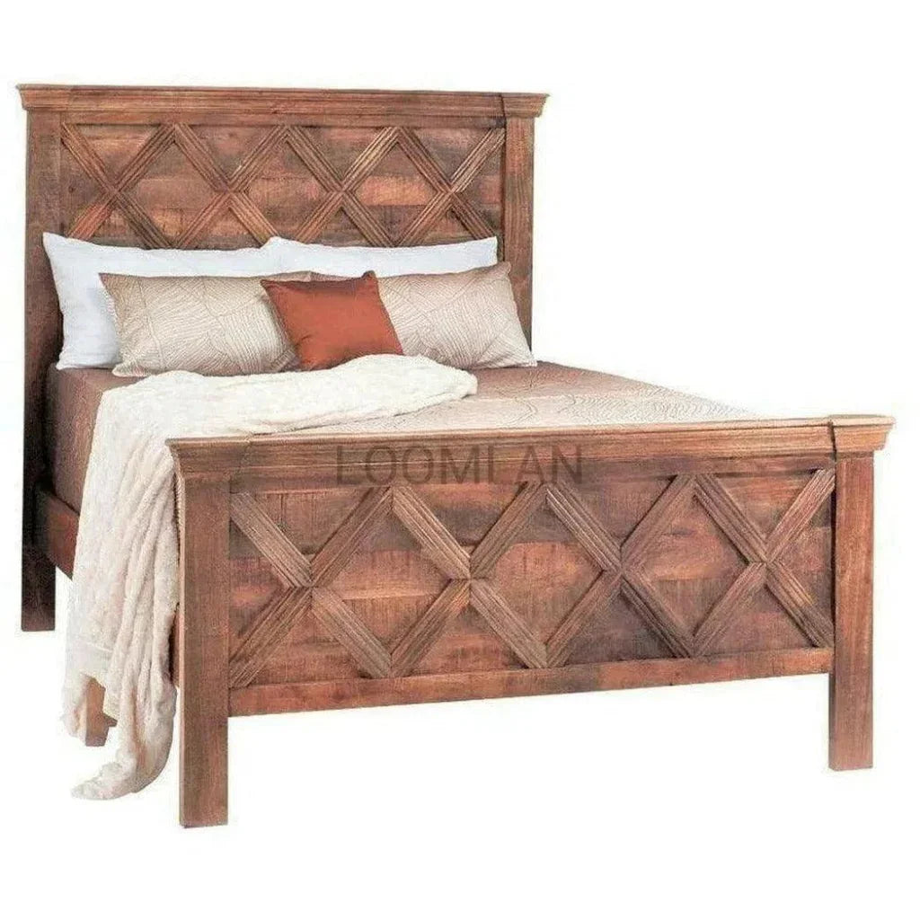 Rustic X Brown Wooden Bed Frame
