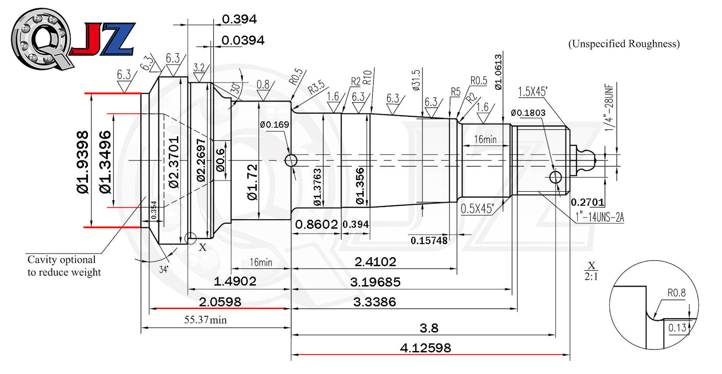 Spindle #84 - Straight with 2" Bore - 3,500 lbs Trailer Axle Spindle