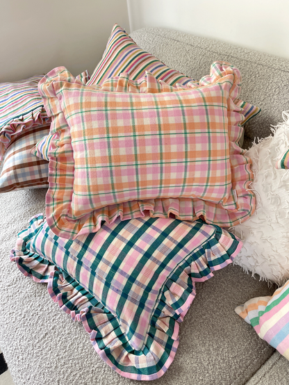 Marguerite Peach Plaid Pillow