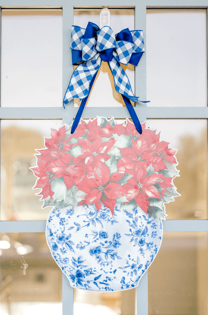Classic Poinsettias in Ginger Jar- Door Hanger