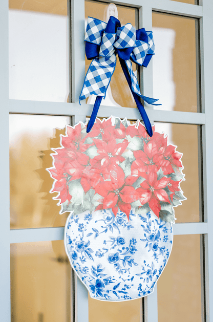 Classic Poinsettias in Ginger Jar- Door Hanger