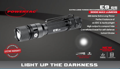 E9 GEN5 + Spare Battery Power Bundle - 3,000 Lumen Tactical Flashlight with Backup Power