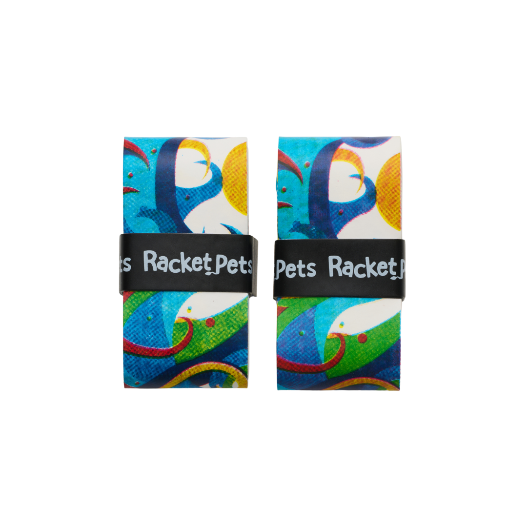 VALUE PACK - A Orange Octopus Racket Pet Tennis Dampener and Blue Overgrip Tape with a (Pack of 2) Replacement Overgrip Tape