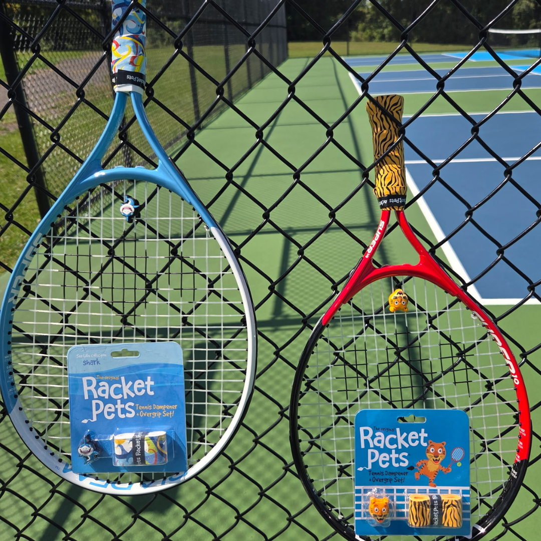 Tiger Orange Tennis Overgrip Tape and Matching Shock Absorbing Dampener for Tennis Racket