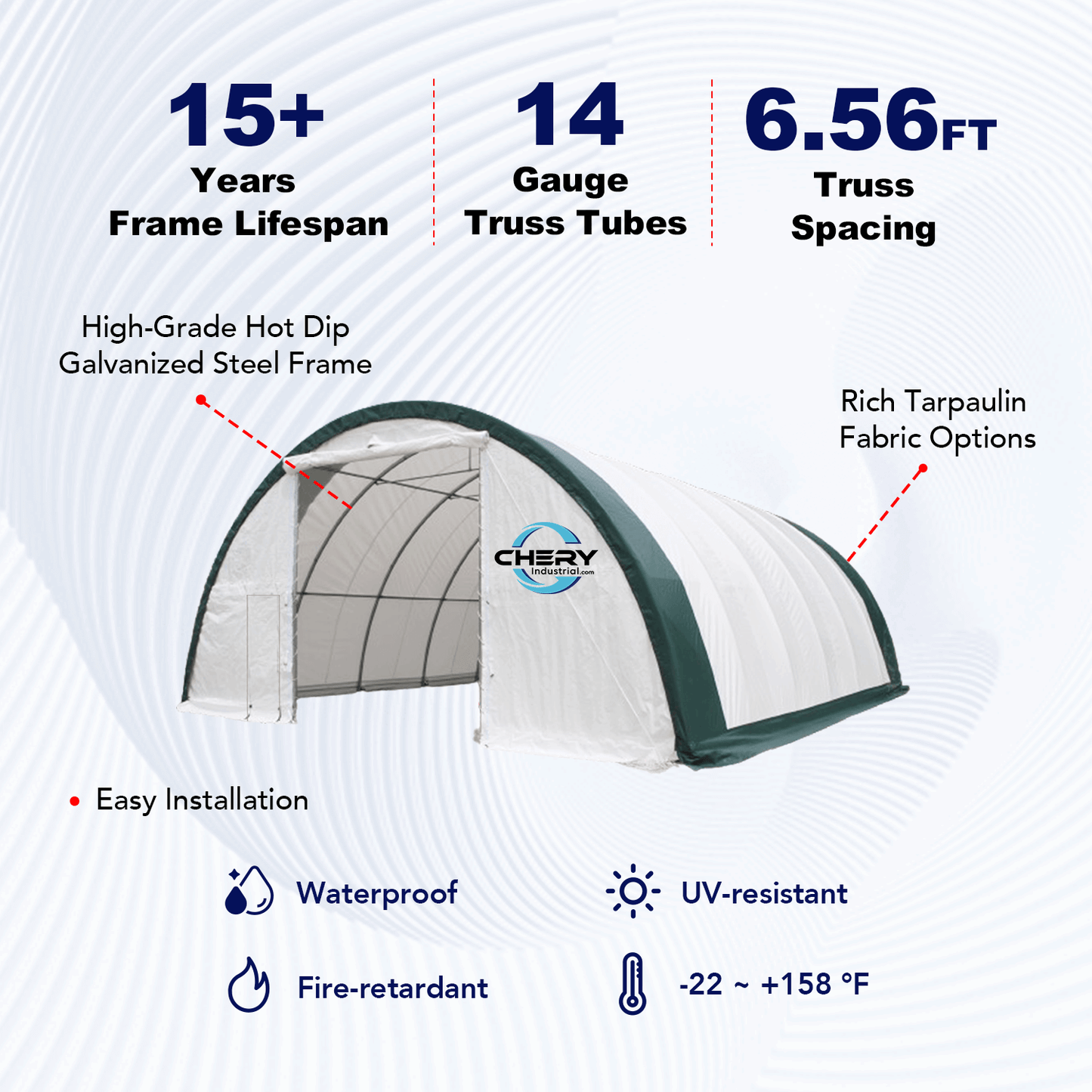 W30'xL65'xH15' Single Truss Arch Storage Shelter