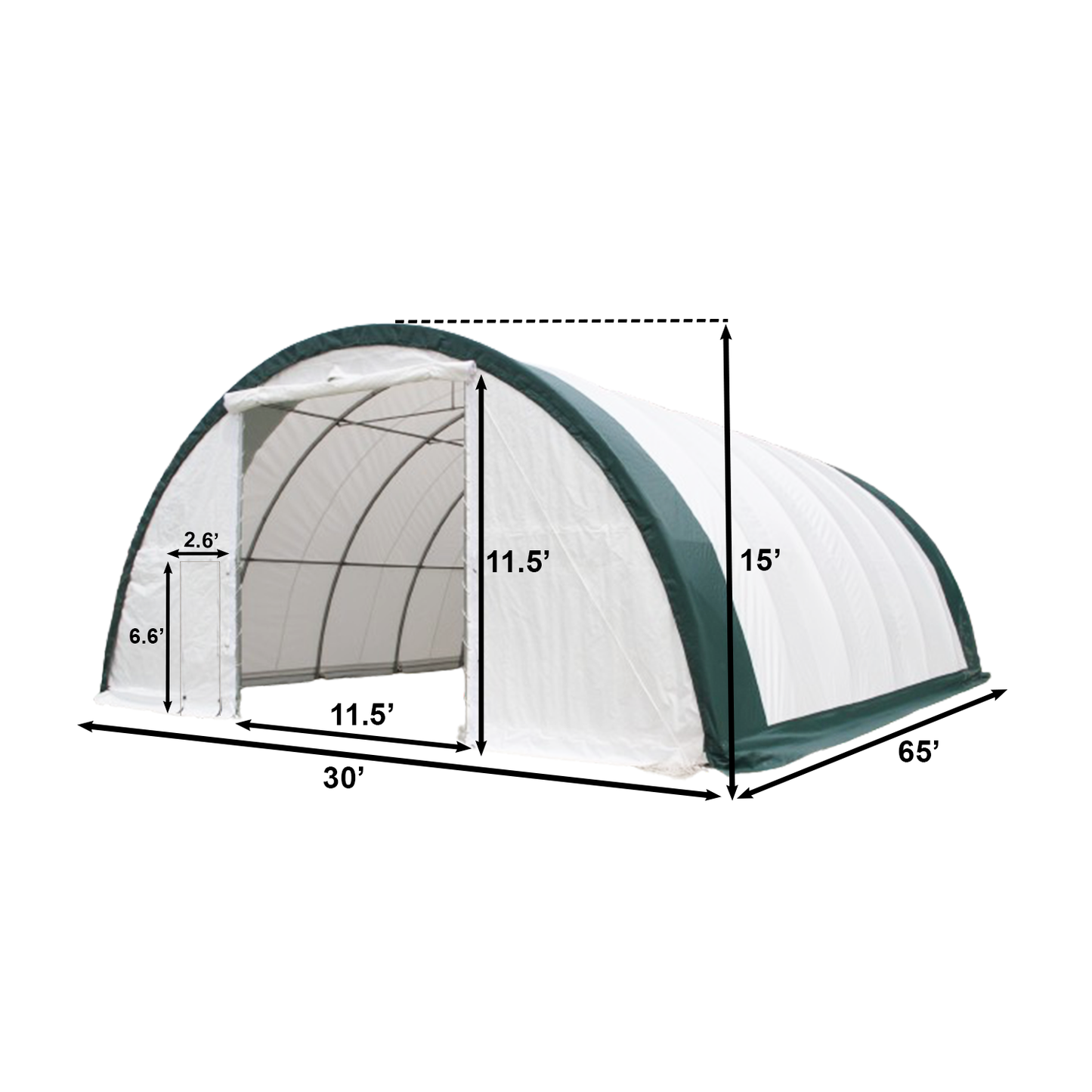 W30'xL65'xH15' Single Truss Arch Storage Shelter