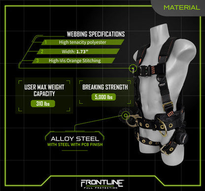 Frontline 100CTB Combat Construction Full Body Harness with Tongue Buckle Legs and Trauma Straps 3X/4X