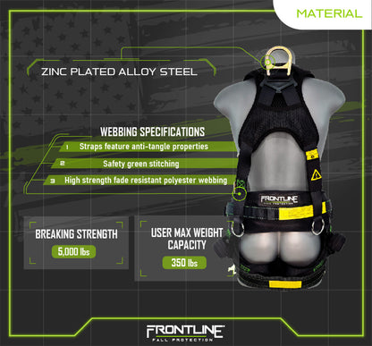 Frontline 350TWQC Patriot Tower Climbing Harness with Seat Sling, Airflo and Quick Connect Buckles - Made in USA XL