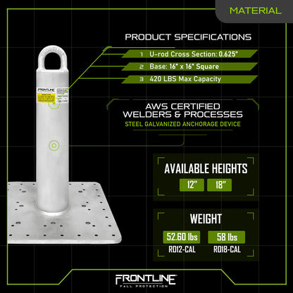Frontline Commercial Roof Anchor CAL-OSHA Compliant 12"