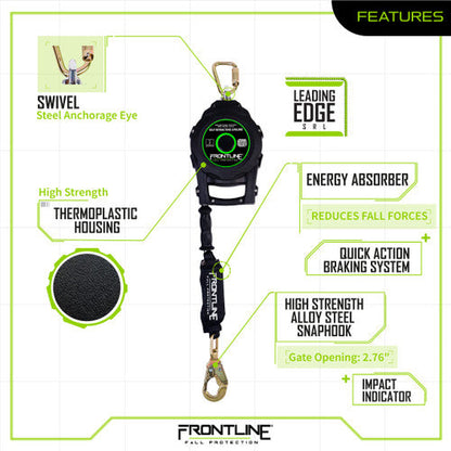 Frontline RPGCLE Leading Edge Cable Single Leg SRL with Steel Snap Hook End with Carry on Handle and Tagline 50'