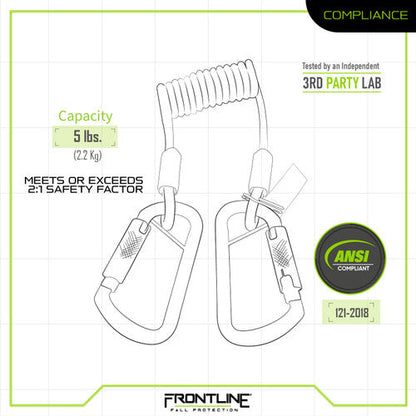 Frontline TLC05 ToolGrip Coil Tool Tether 5 lbs with Double Self-locking Aluminum Carabiner