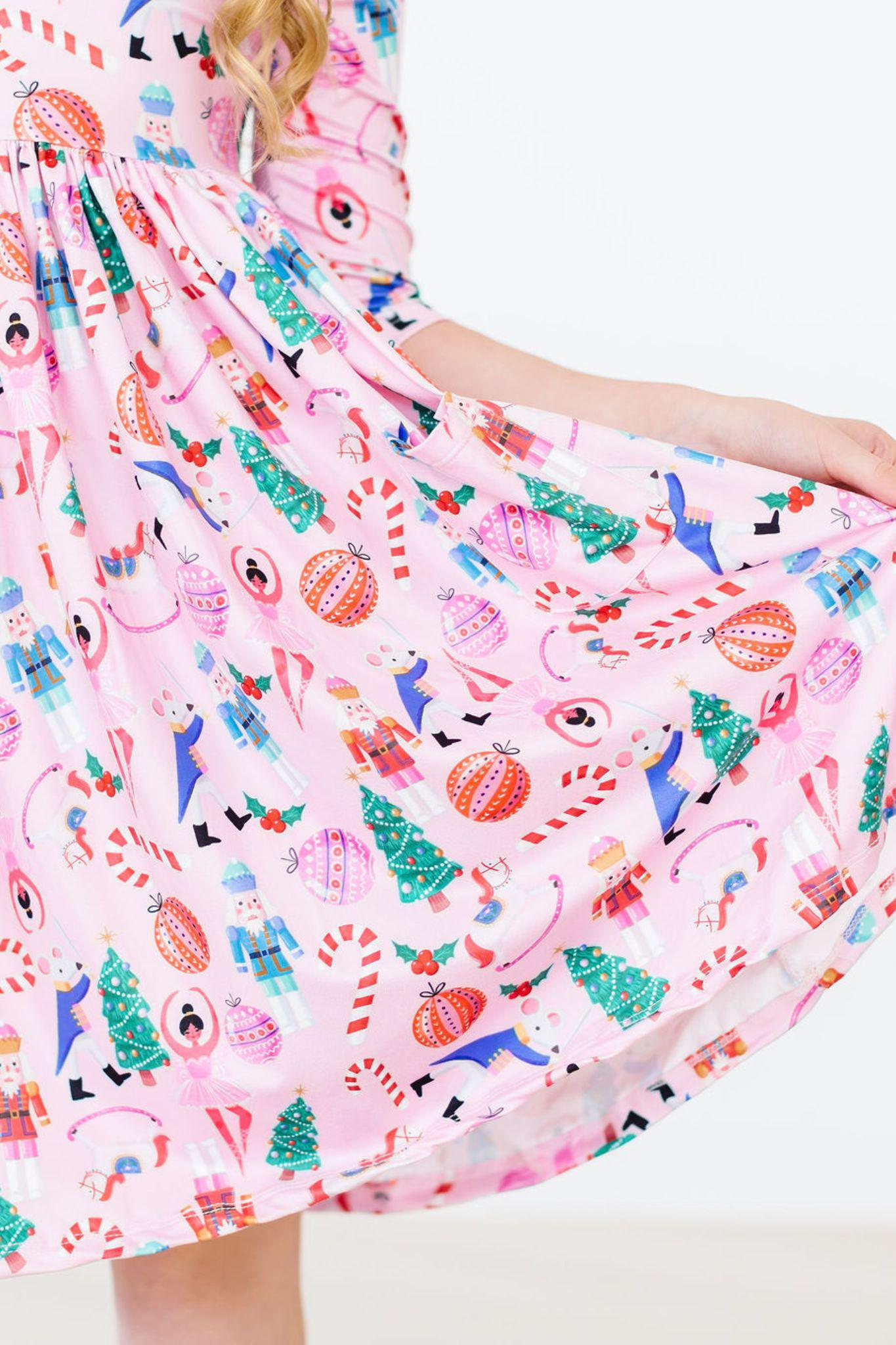 Sugarplum Fairy 3/4 Sleeve Pocket Twirl Dress