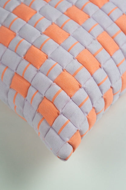 Sujani Quilted Pillow in Pastel Lilac and Neon Orange