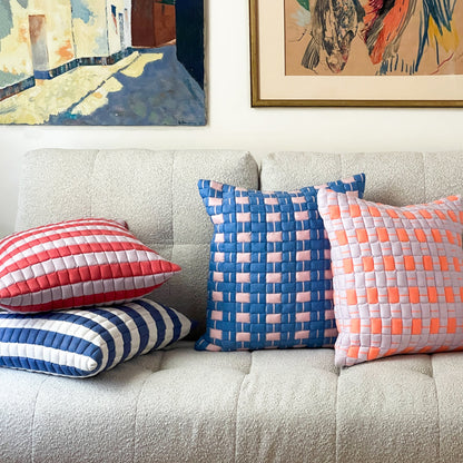 Sujani Quilted Pillow in Pastel Lilac and Neon Orange