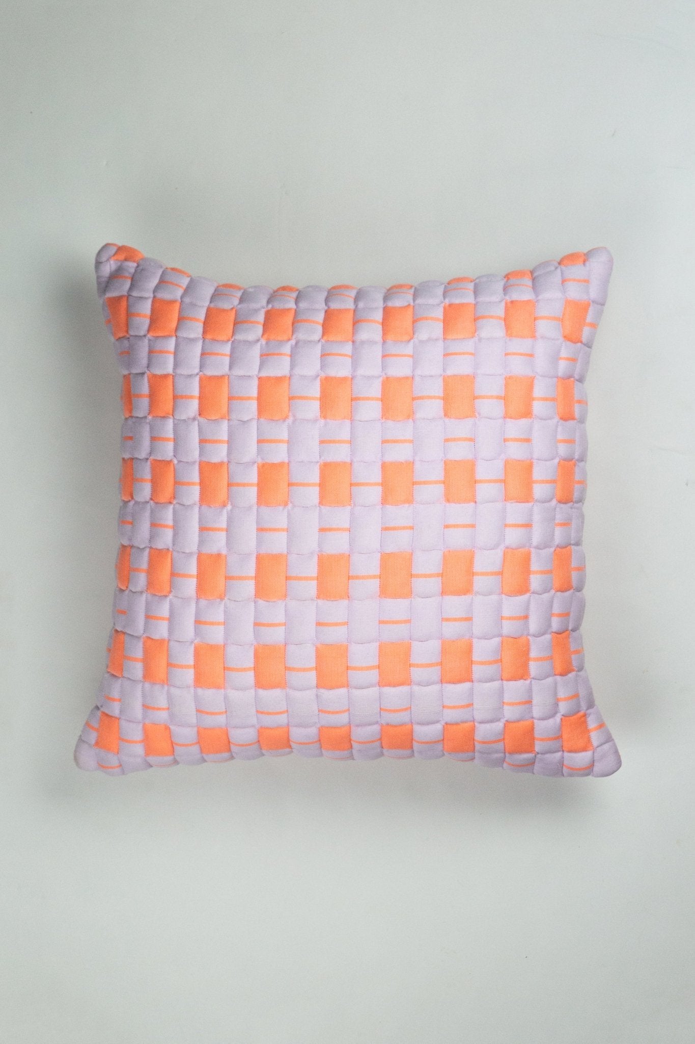 Sujani Quilted Pillow in Pastel Lilac and Neon Orange