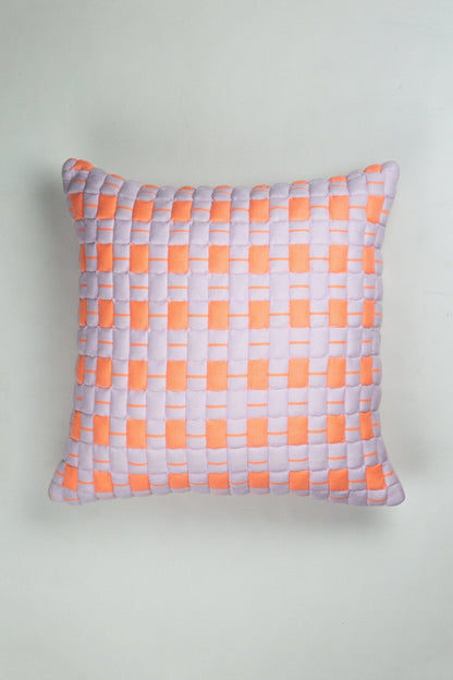 Sujani Quilted Pillow in Pastel Lilac and Neon Orange