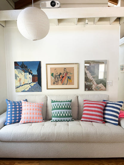 Sujani Quilted Pillow in Pastel Lilac and Neon Orange