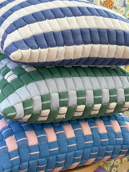 Sujani Quilted Pillow in Soft Pink and Blue