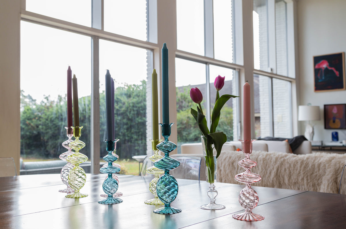 Swirl Design Glass Candlestick 2PC