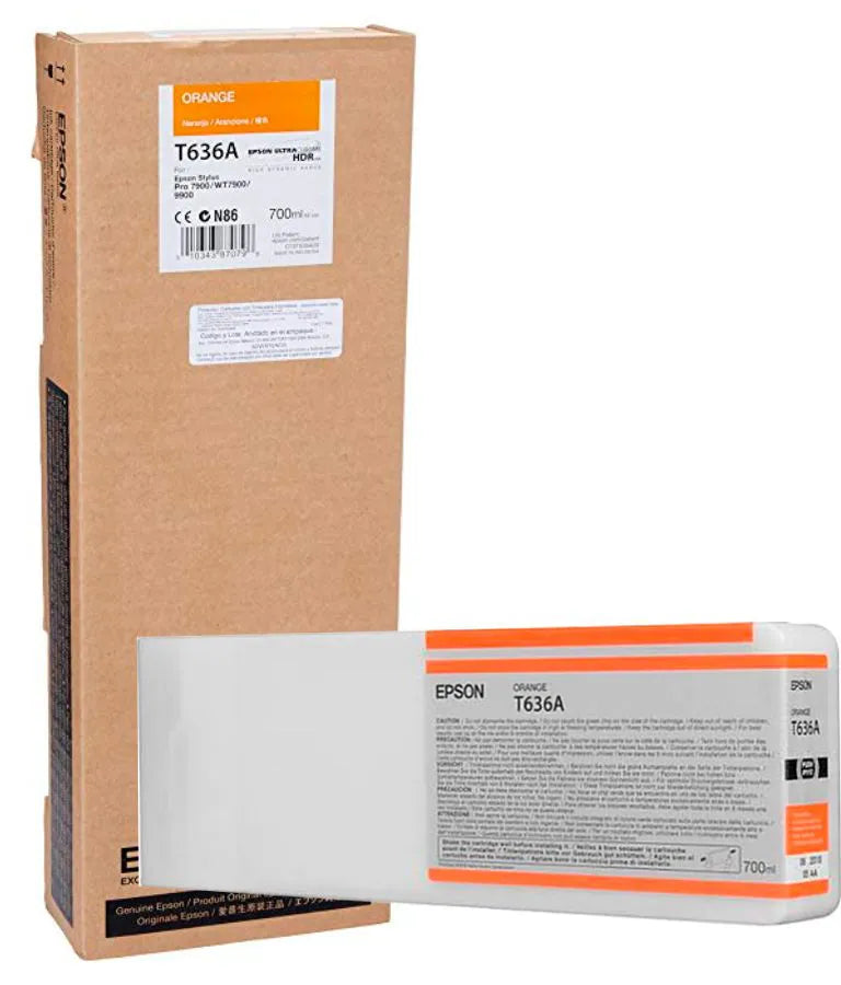 New, Pre-Owned - Epson T636 Standard-Yield Orange Ink Cartridge, T636A00