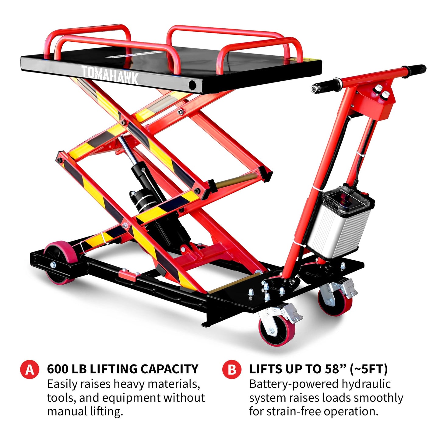 PRE ORDER: Electric Hydraulic Lift Table – 600 lb, 59 in. Extension Portable Powered Scissor Lift Cart for Warehouses, Shops & Material Handling