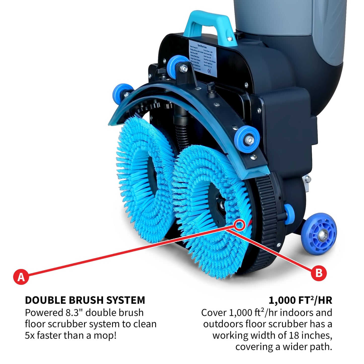 Electric Floor Scrubber Cleaner with 18” Power Mop Brushes Cordless 36V Battery Powered