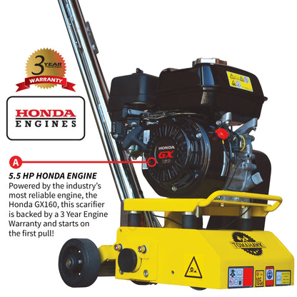 8” Gas Concrete Scarifier Planer Grinder with 5.5 HP Honda Engine Blade Bundle