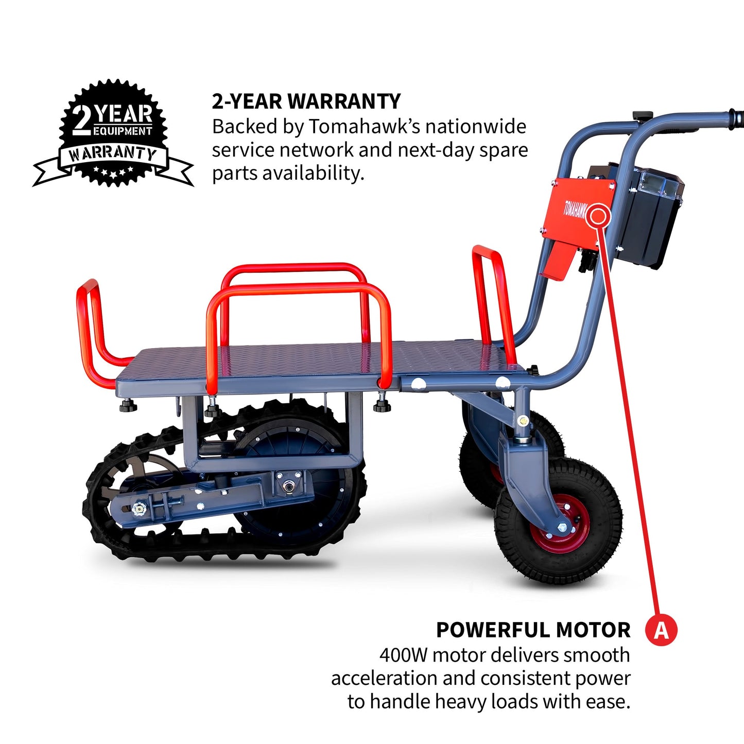 Tomahawk Electric Track Cart 330 lbs Load Capacity Battery Powered Utility Cart with Rubber Tread