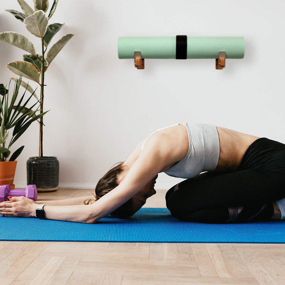 Solid Oak Yoga Mat Display | Minimalist Wood Rack | Holds 20 lbs