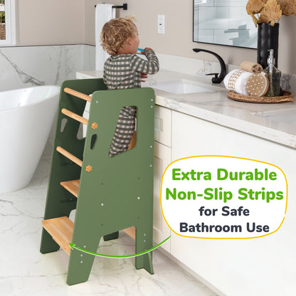 Adjustable Toddler Kitchen Tower with Safety Bars