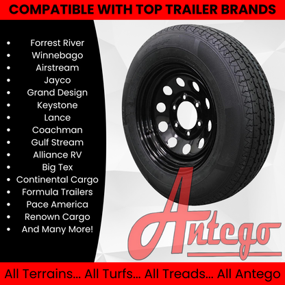 (Set of 2) Antego Tire and Wheel Heavy-Duty 205/75R15 Highway Terrain – 8-Ply-Ply, 15.0-Inch Wheel, Designed for Secure & Stable Towing | A15604520096108ST20575R15-B2