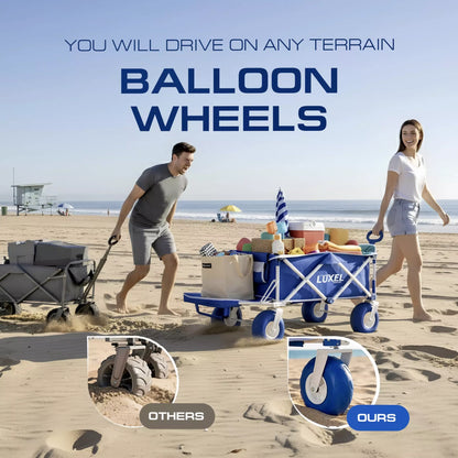 Beach Wagon Cart with Big Wheels – Foldable Utility Wagon Blue