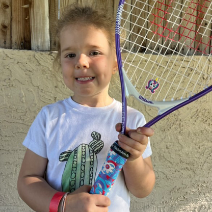 Unicorn Pink/Purple Tennis Overgrip Tape and Matching Shock Absorbing Dampener for Tennis Racket