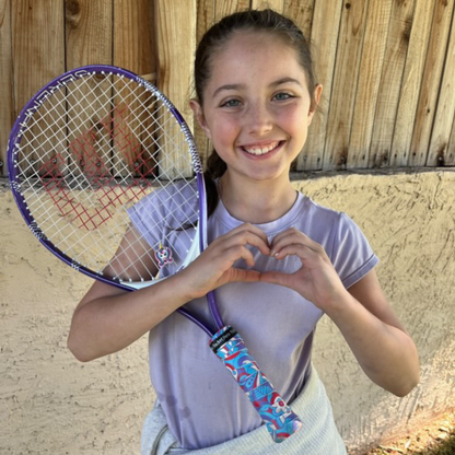 VALUE PACK - A Pink and Purple Unicorn Racket Pet Tennis Dampener and Overgrip Tape with a (Pack of 2) Replacement Overgrip Tape