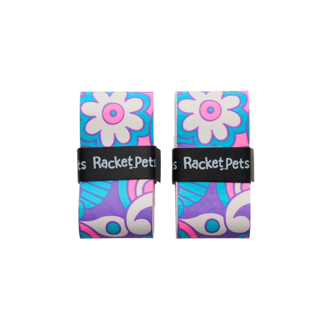 VALUE PACK - A Pink and Purple Unicorn Racket Pet Tennis Dampener and Overgrip Tape with a (Pack of 2) Replacement Overgrip Tape