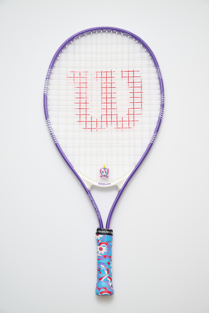 Unicorn Pink/Purple Tennis Overgrip Tape and Matching Shock Absorbing Dampener for Tennis Racket