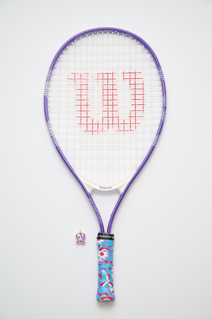 Unicorn Pink/Purple Tennis Overgrip Tape and Matching Shock Absorbing Dampener for Tennis Racket