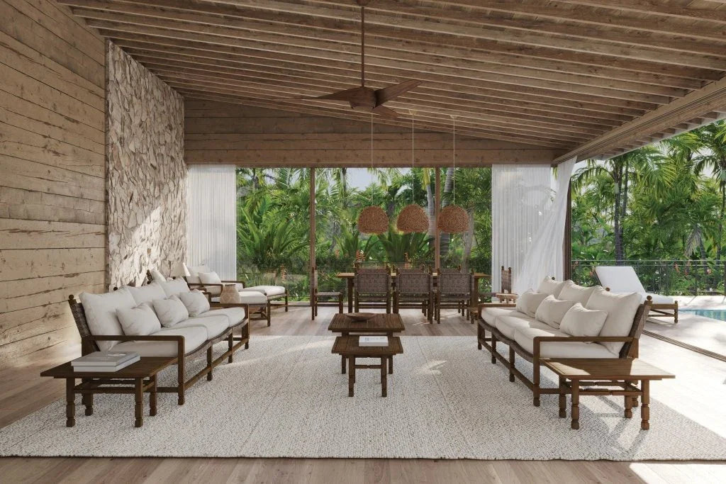 Vaterra Teak And Rattan Patio 3-Seat Sofa