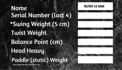 RUSH 13  SINGLES (PINK)  Includes custom weight card, paddle cover, paddle eraser, and lead weights.