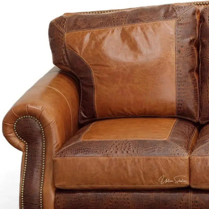 Western Leather Couch Brown Alligator Embossed Leather
