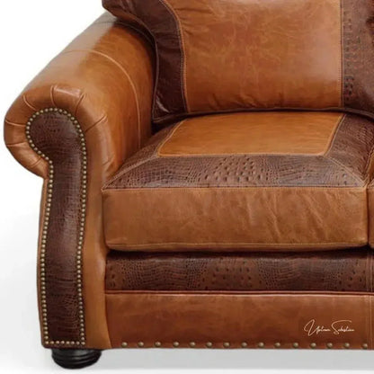 Western Leather Couch Brown Alligator Embossed Leather