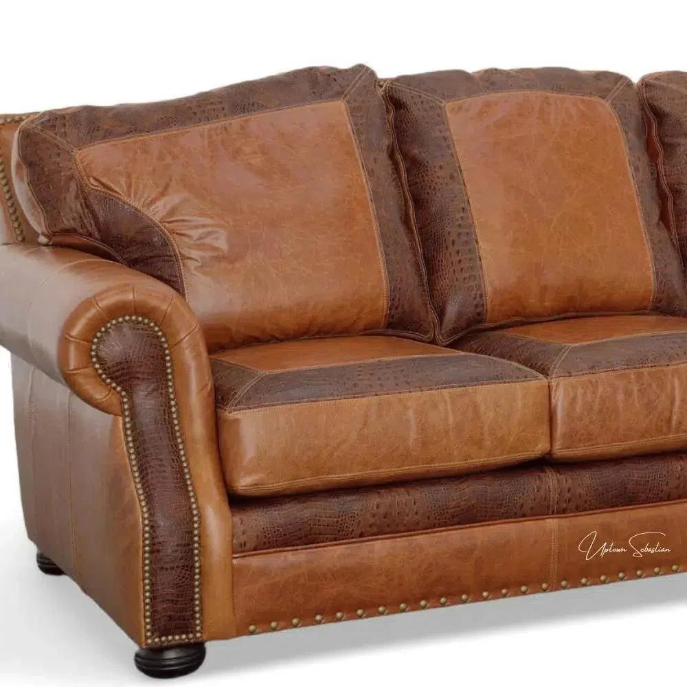 Western Leather Couch Brown Alligator Embossed Leather