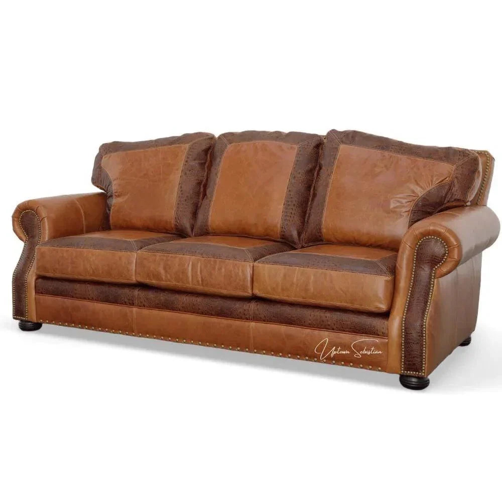 Western Leather Couch Brown Alligator Embossed Leather