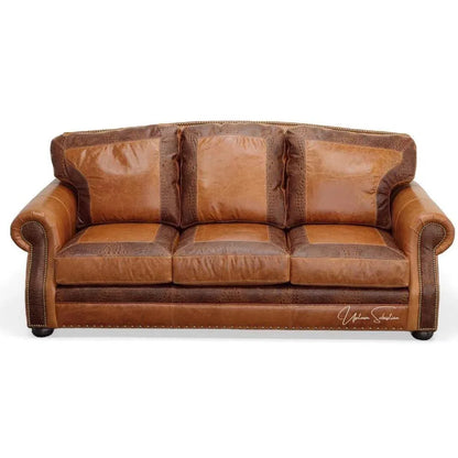 Western Leather Couch Brown Alligator Embossed Leather