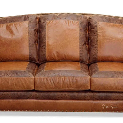 Western Leather Couch Brown Alligator Embossed Leather