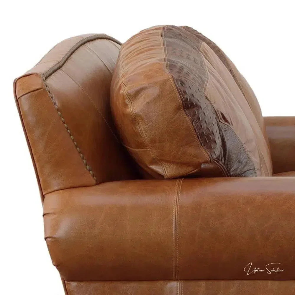 Western Leather Couch Brown Alligator Embossed Leather