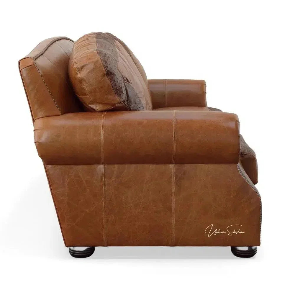 Western Leather Couch Brown Alligator Embossed Leather